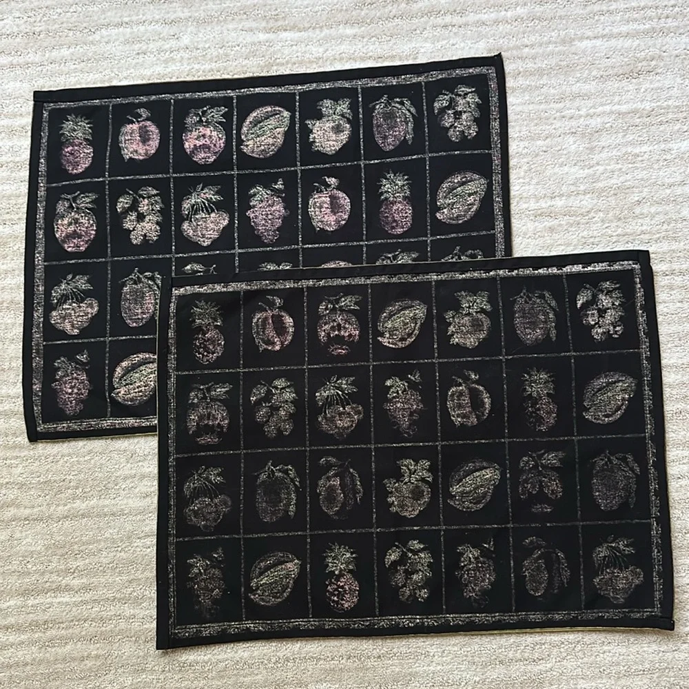 Vintage April Cornell Black Fruit Placemats Set of 2